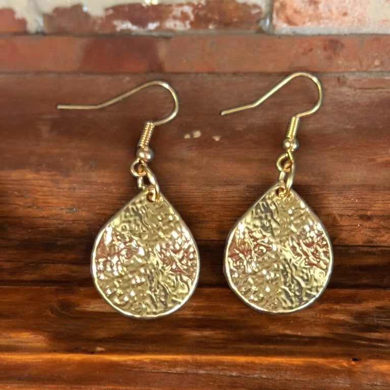 Hammered Finish Gold Toned Earrings