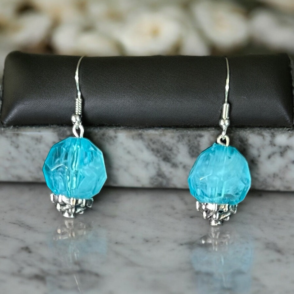 Blue Chunky Bead Earrings