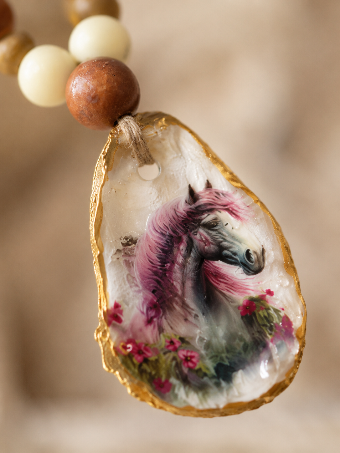 Pink Horse Oyster Shell Bottle Charm | Western Boho Wine Bottle Decor