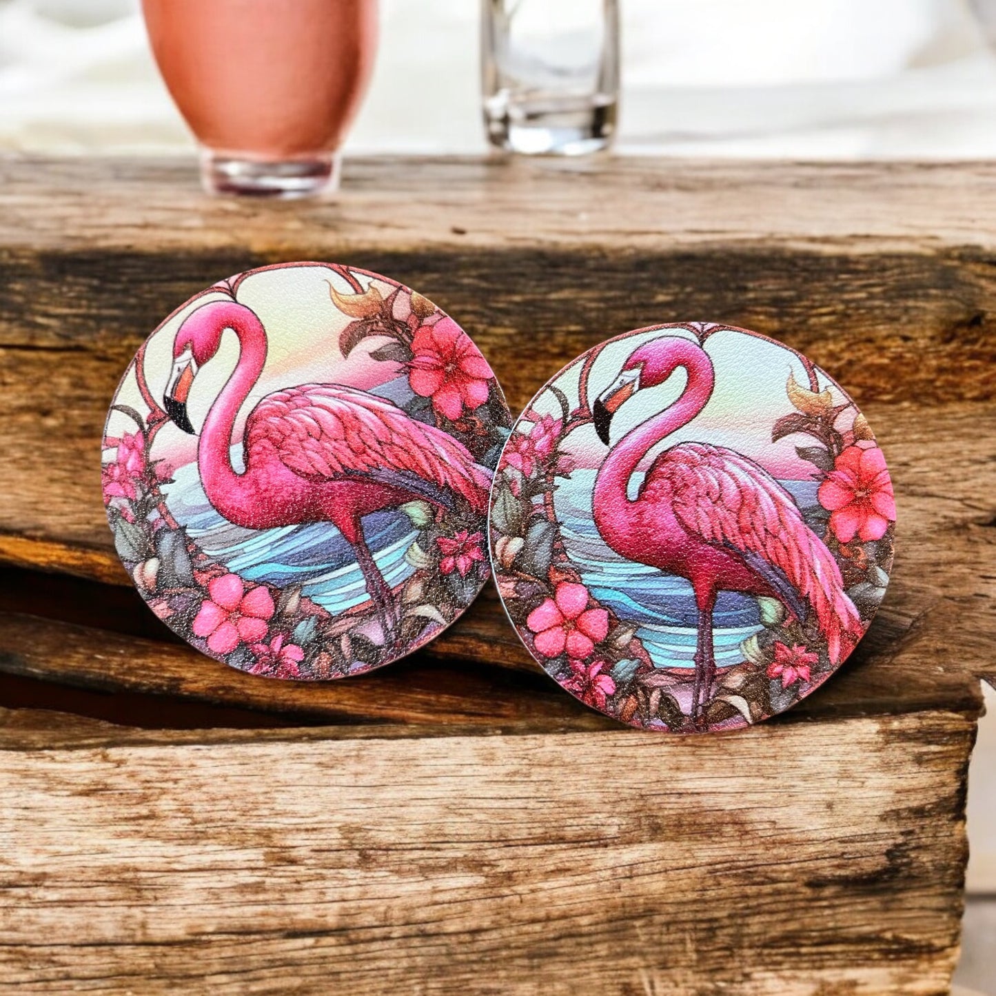 Tropical Flamingo Silicone Car Coaster Set