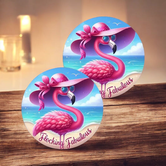 Flocking Fabulous Flamingo Silicone Car Coaster Set