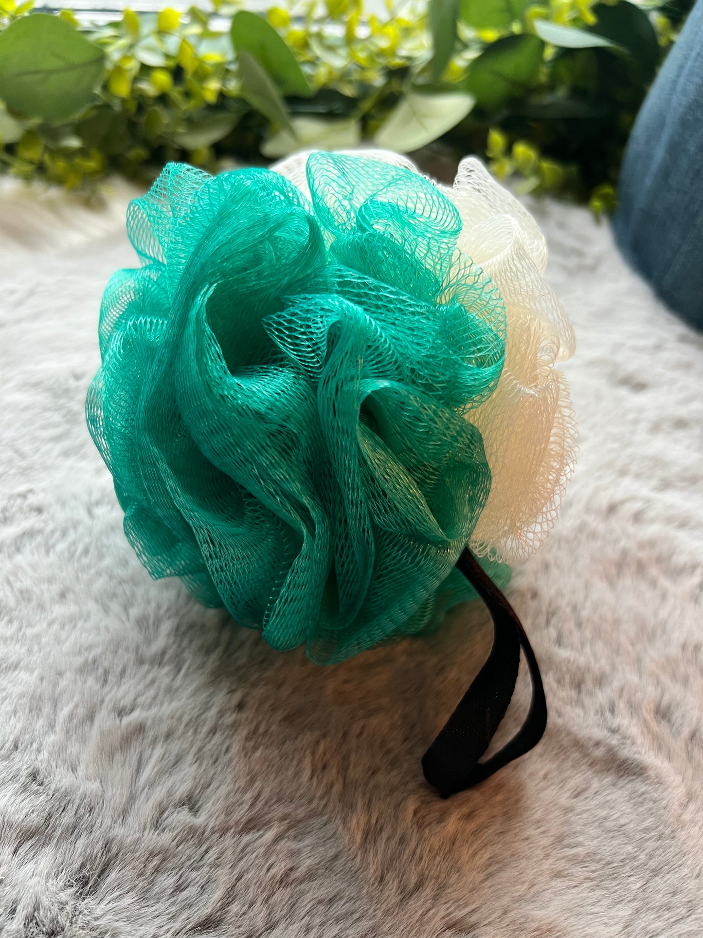 Green/White Bath Pouf Scrubber XL