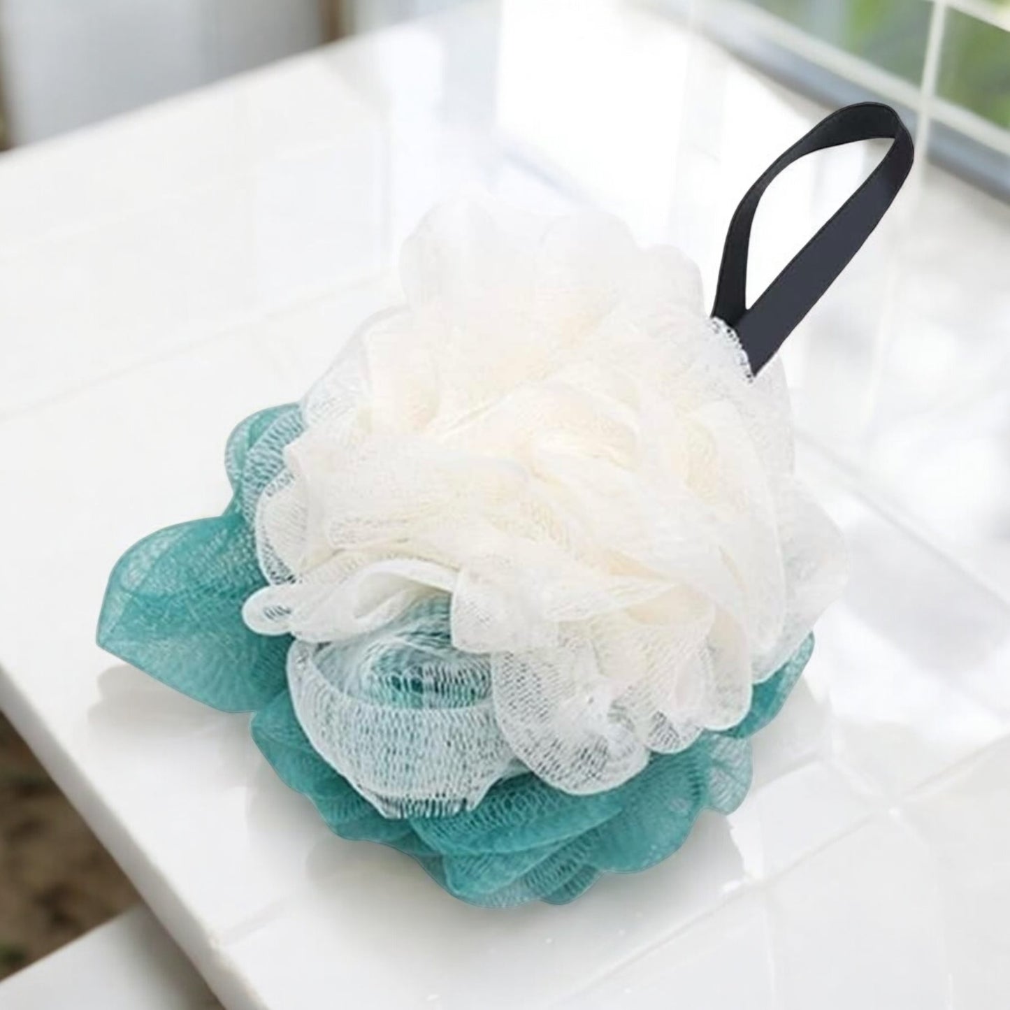 Green/White Bath Pouf Scrubber XL