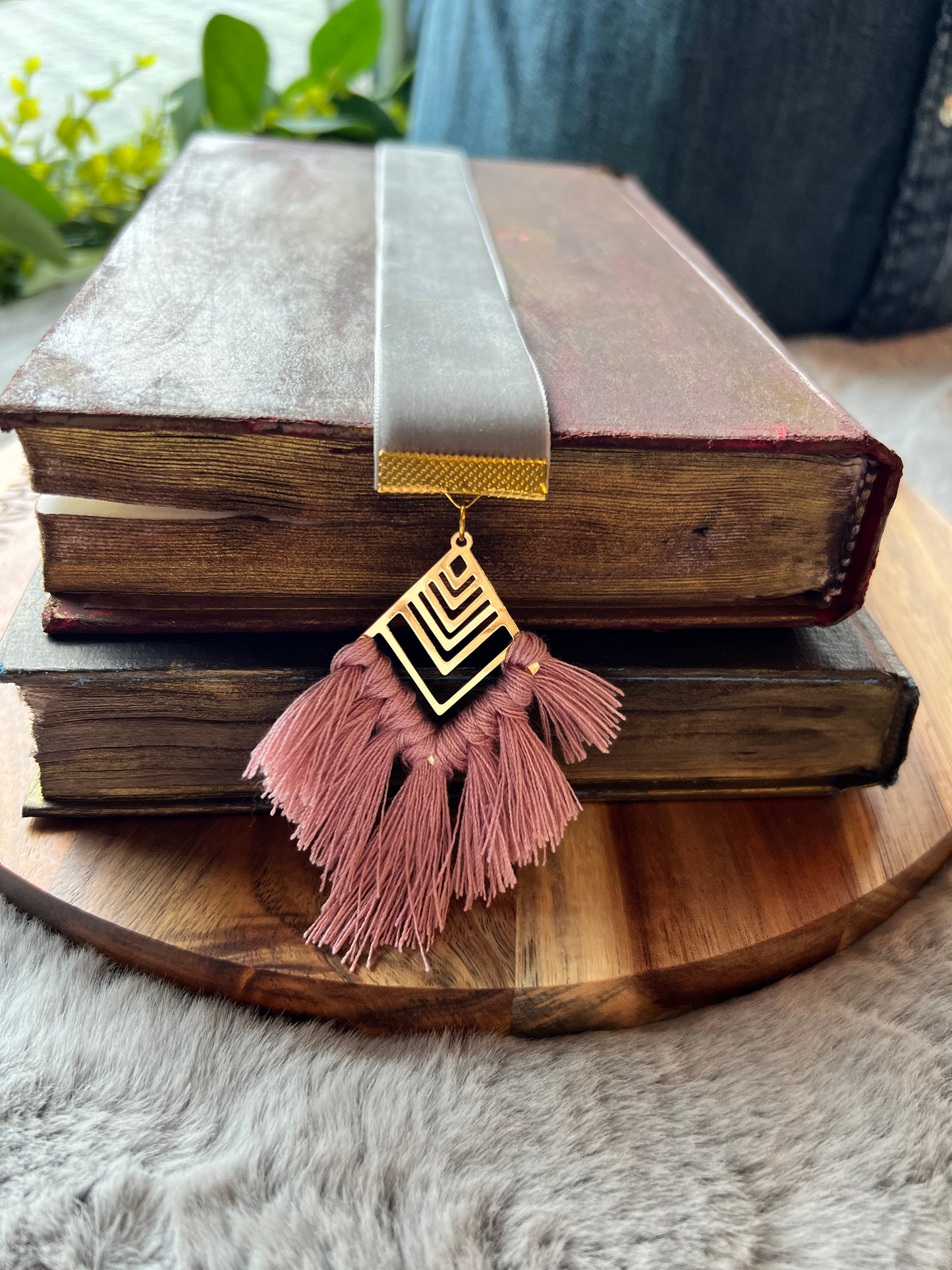 Pink, Gold, Grey Velvet Ribbon Bookmark