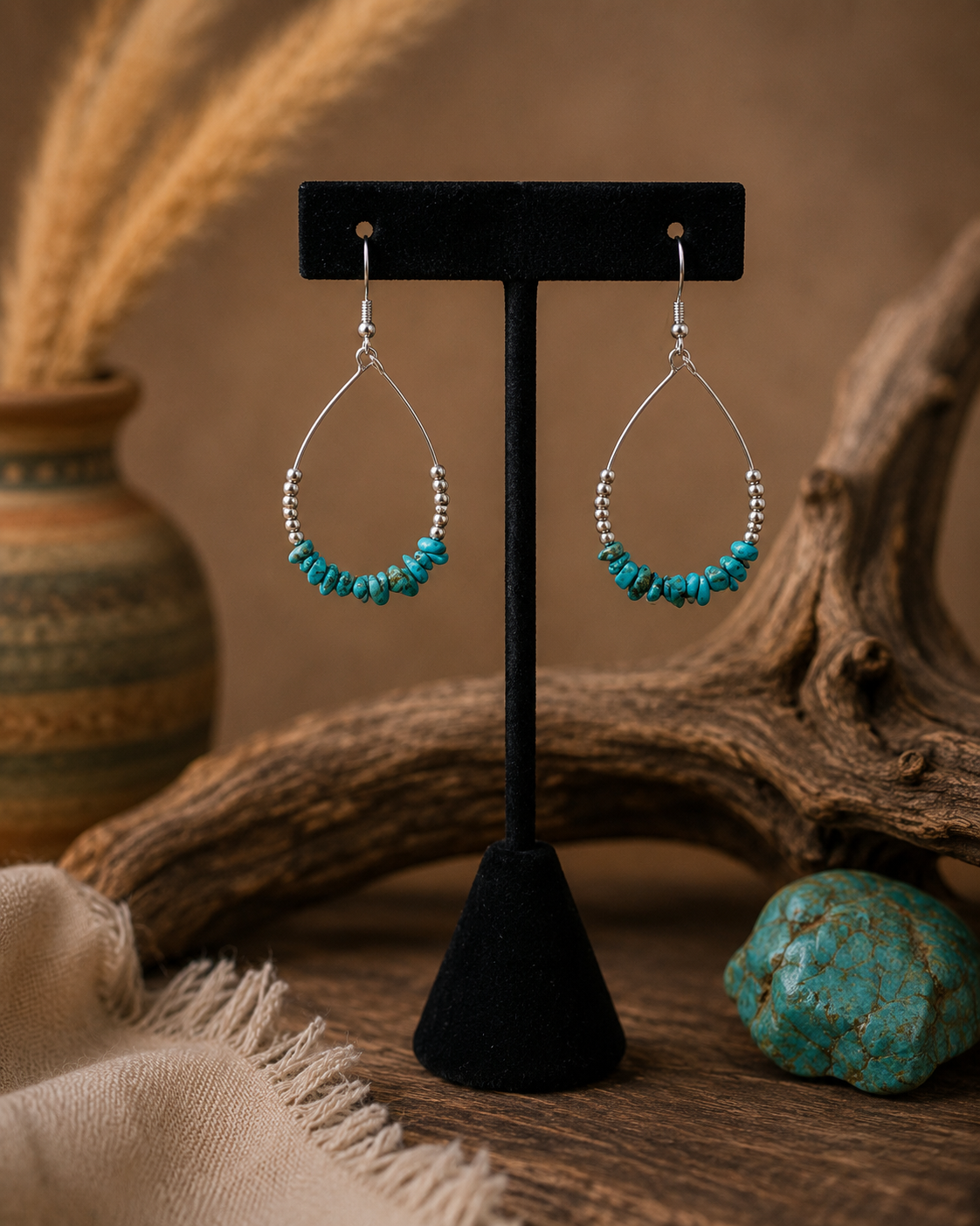 Turquoise Chip Teardrop Western Earrings