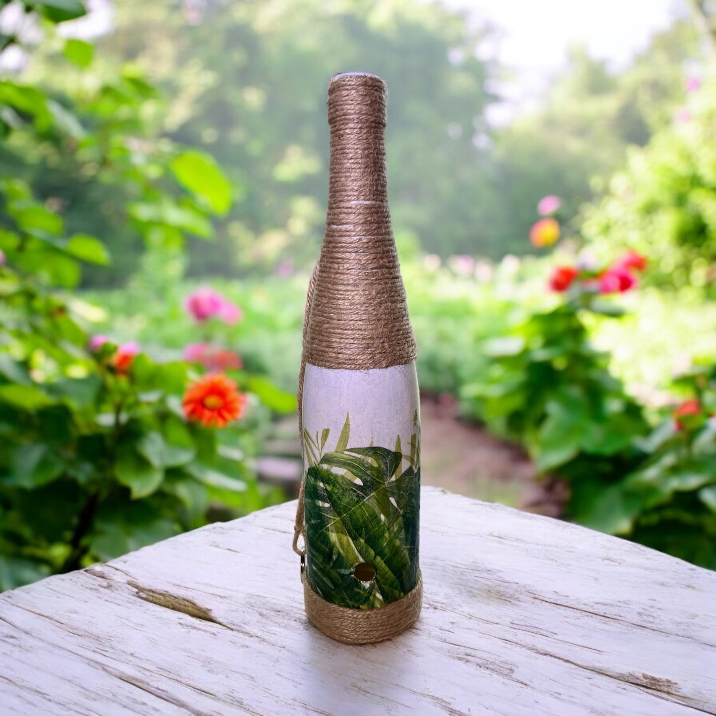 Wine Bottle Incense Burner - Green Leaves