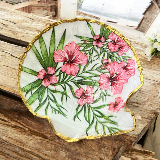 Shell Trinket/Ring Dish - Tropical Flowers