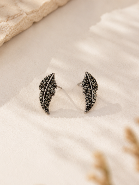 Midnight Feather Stud Earrings