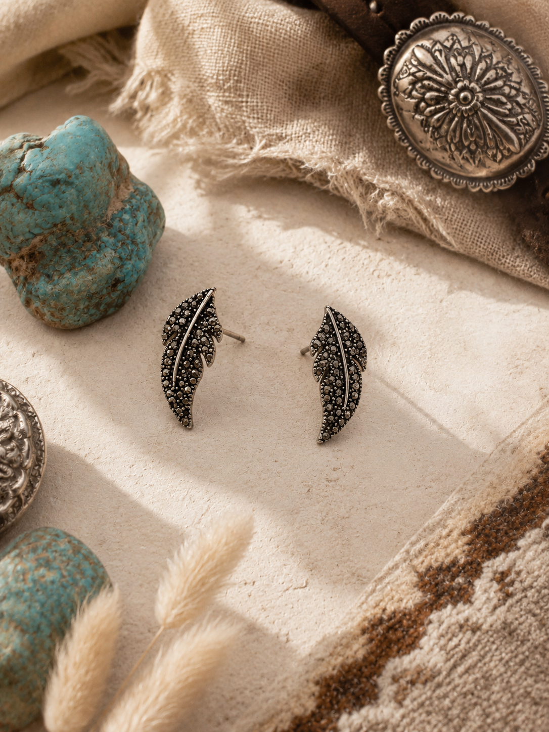 Midnight Feather Stud Earrings