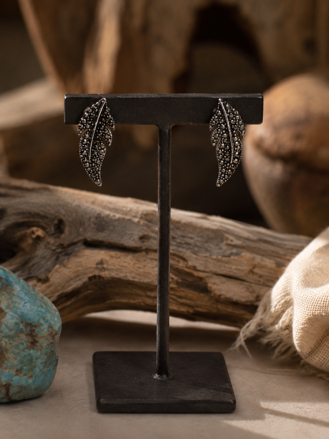 Midnight Feather Stud Earrings