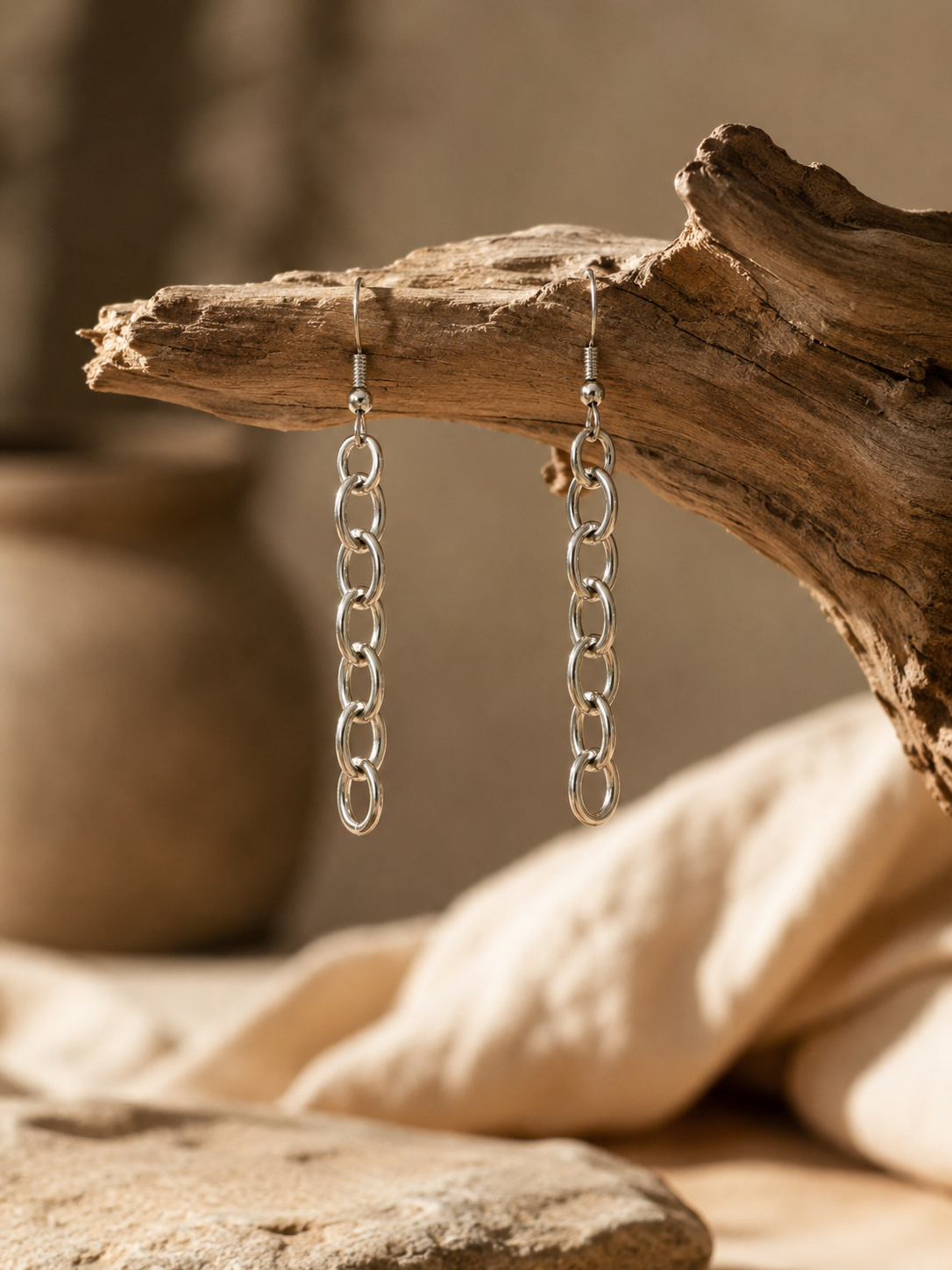 Silver Chain Link Drop Earrings
