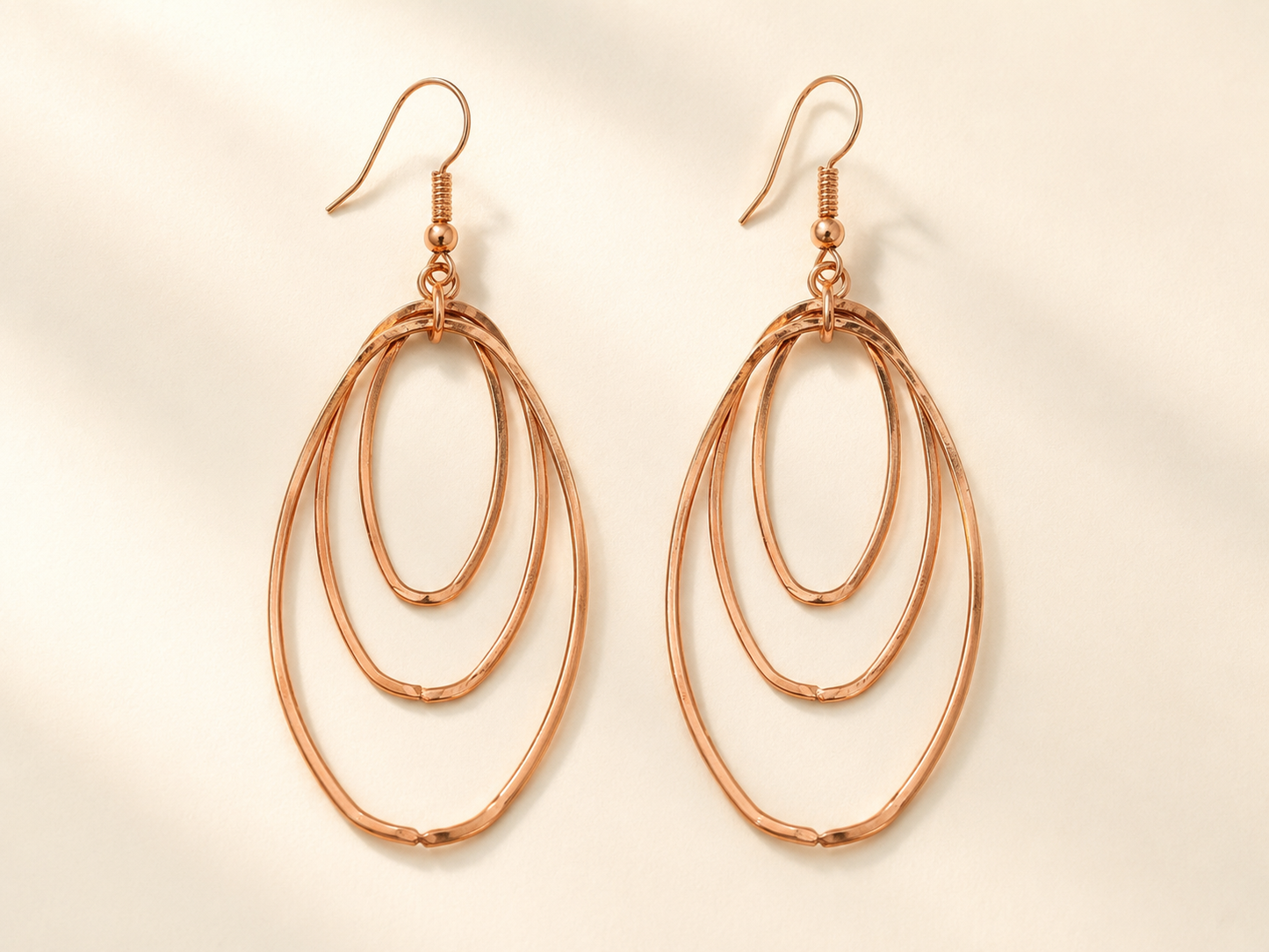 Rose Gold Layered Oval Drop Earrings