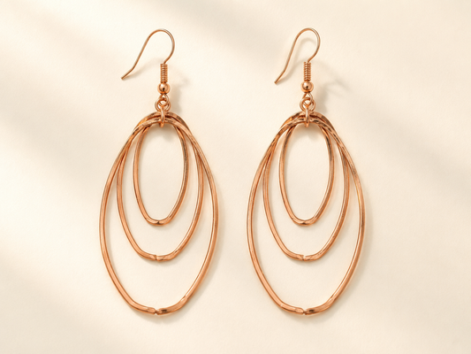 Rose Gold Layered Oval Drop Earrings