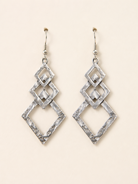 Hammered Silver Geometric Statement Earrings