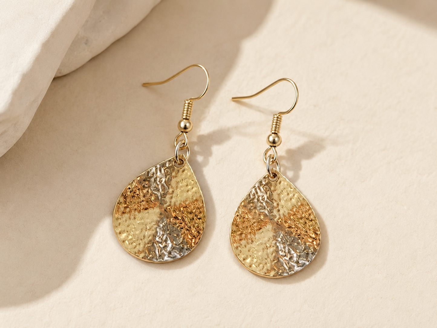 Golden Hammered Teardrop Earrings