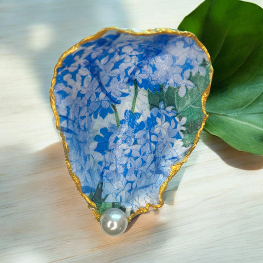 Shell Trinket Dish Decor - Blue Hydrangeas