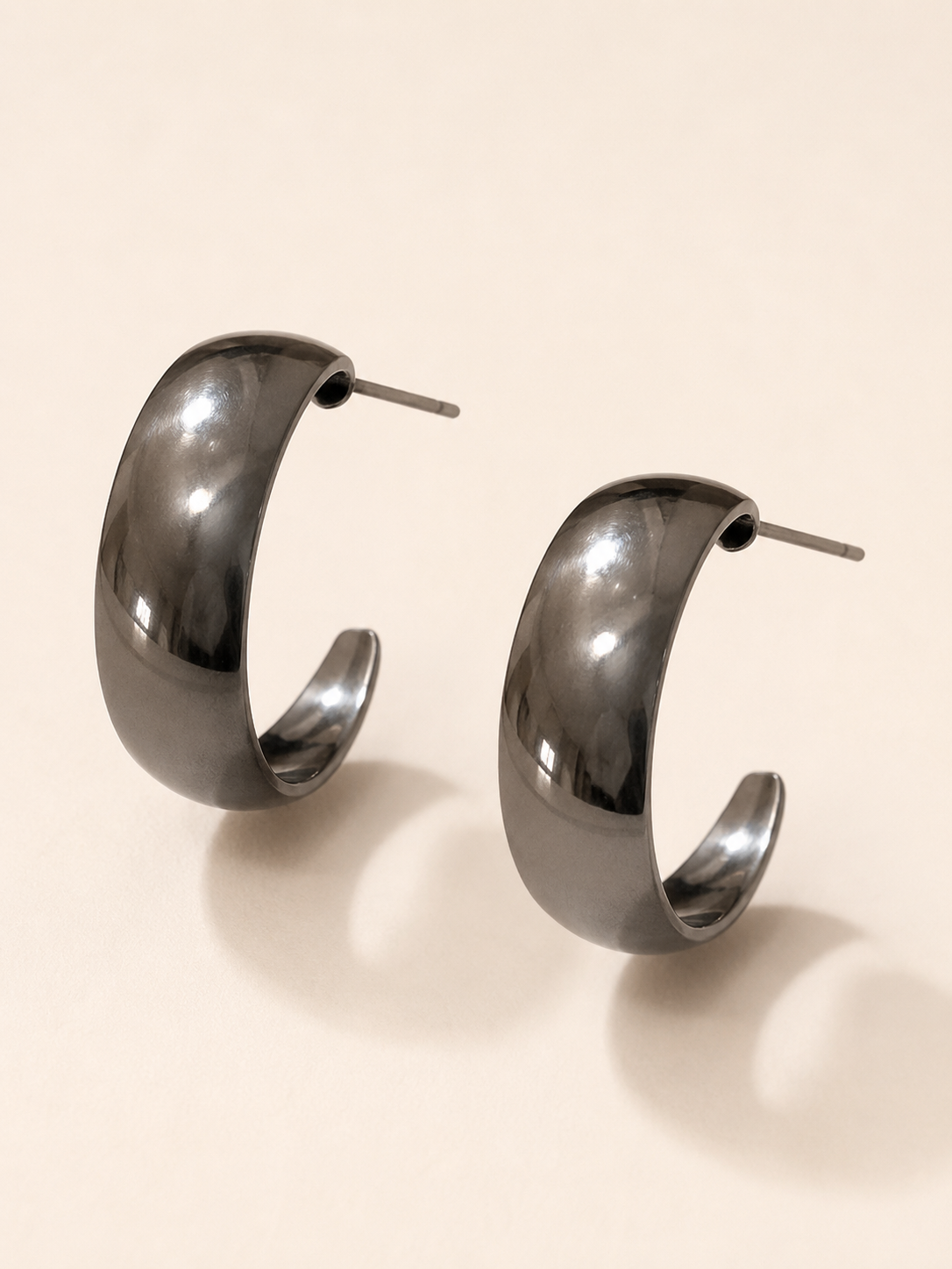 Modern Gunmetal Open Hoop Earrings