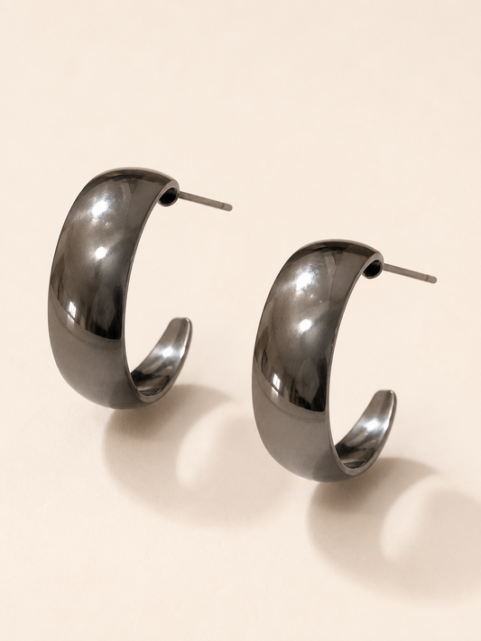 Modern Gunmetal Open Hoop Earrings
