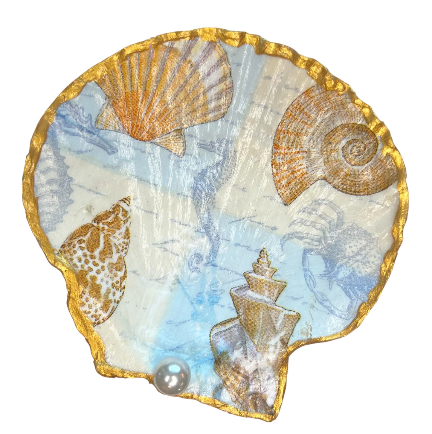 Scallop Shell Trinket Dish Decor - Shells & Seahorse