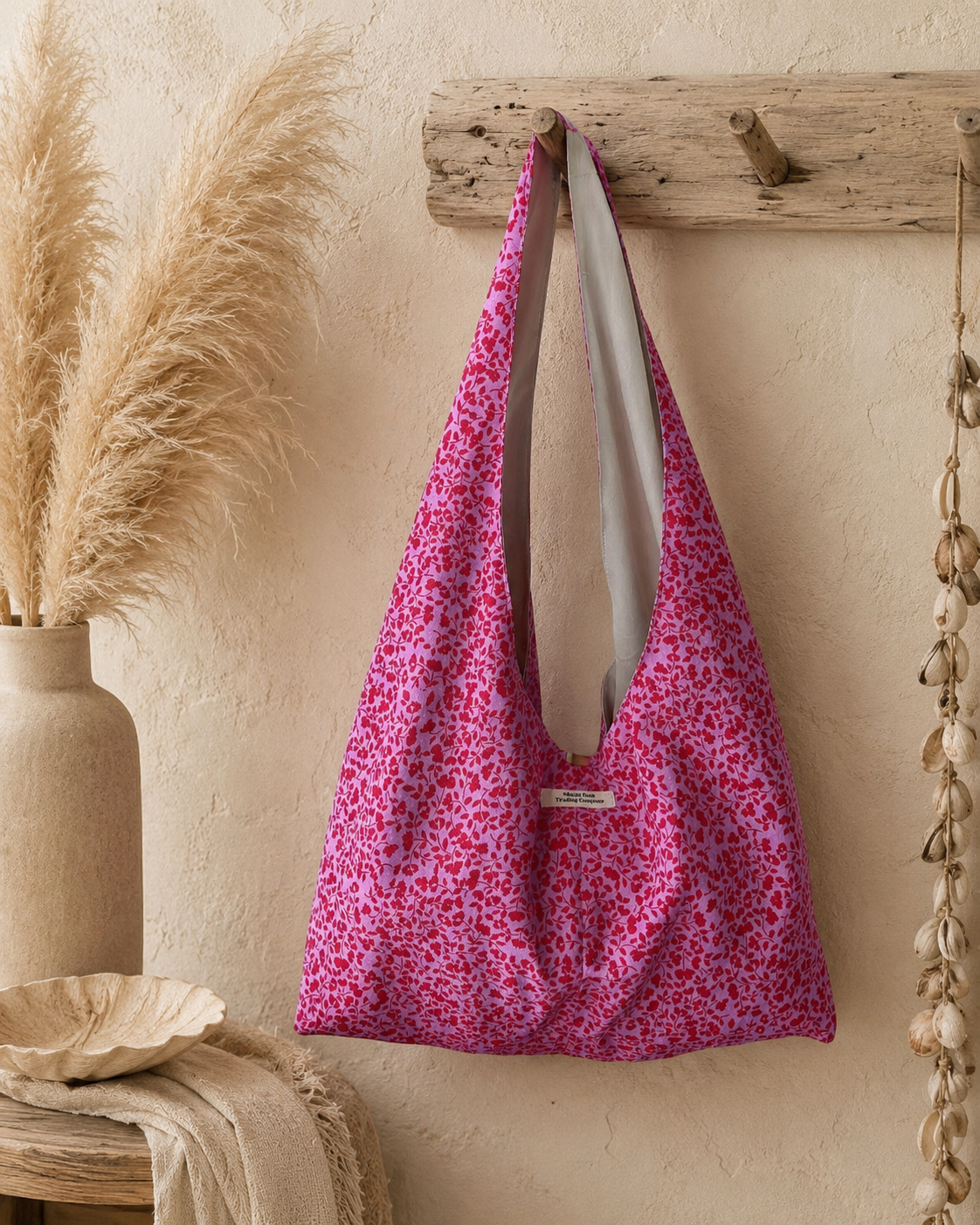 Pink Cottagecore Slouchy Hobo Bag – Handmade Floral Tote