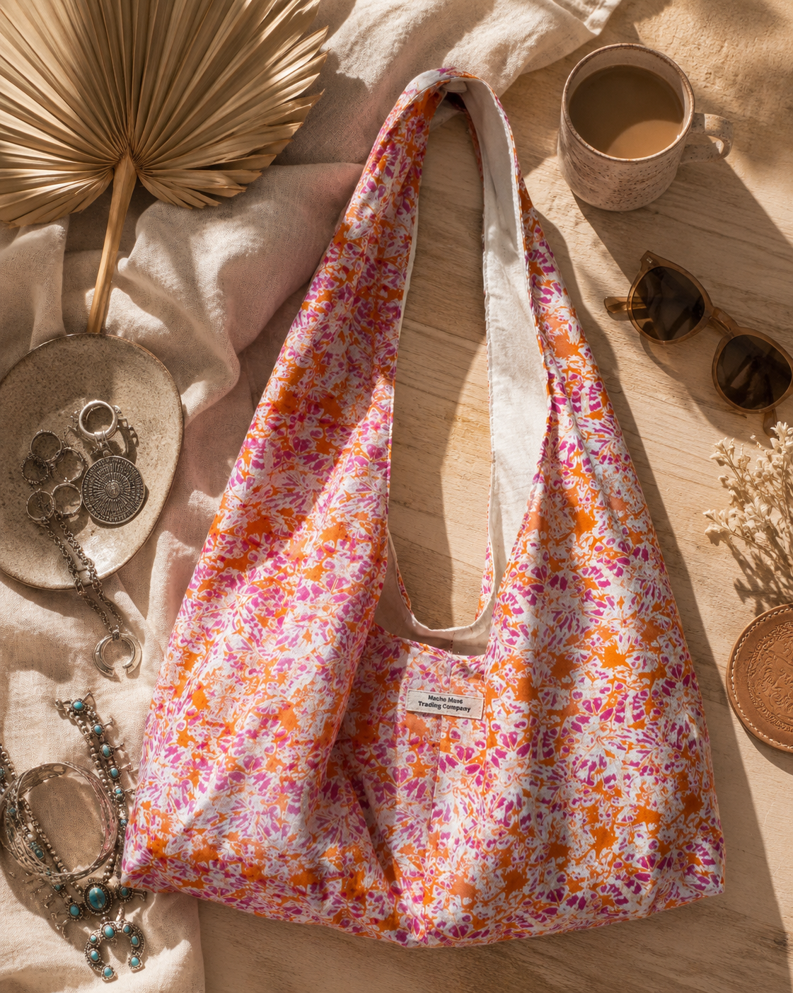 Sunset Bloom Handmade Slouchy Hobo Bag – Boho Floral Tote