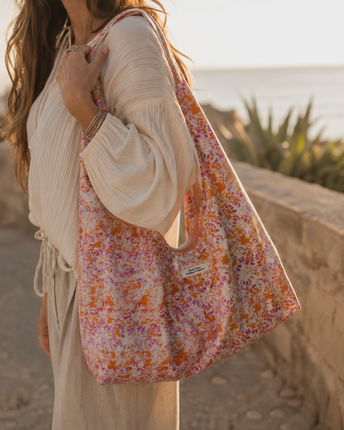 Sunset Bloom Handmade Slouchy Hobo Bag – Boho Floral Tote