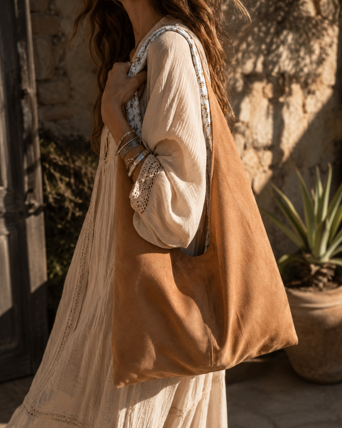 Caramel Suede Slouchy Hobo Handbag | Soft Western Boho Purse