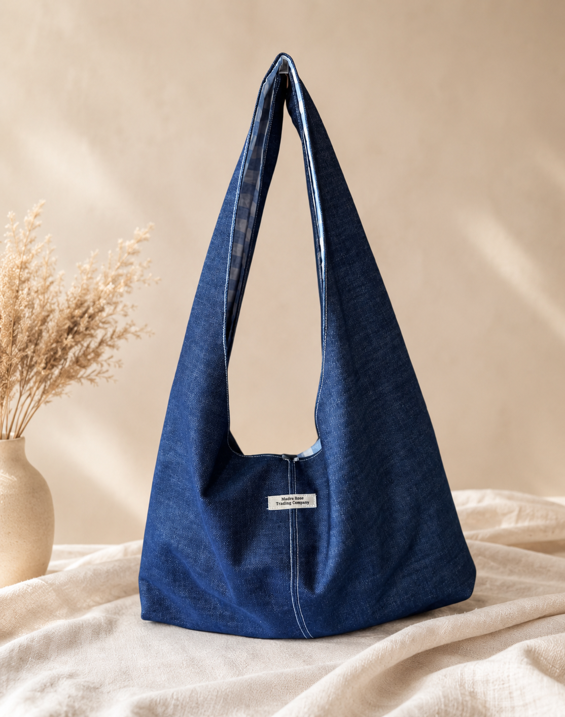 Classic Denim Slouchy Hobo Bag – Handmade Boho Western Coastal Tote
