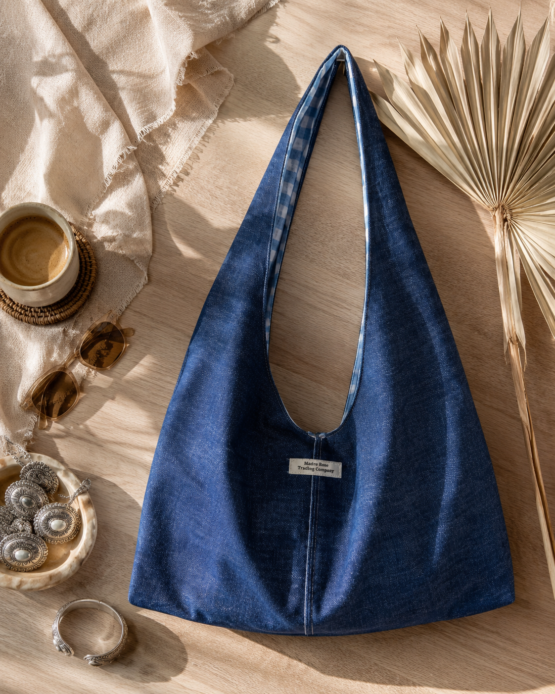 Classic Denim Slouchy Hobo Bag – Handmade Boho Western Coastal Tote