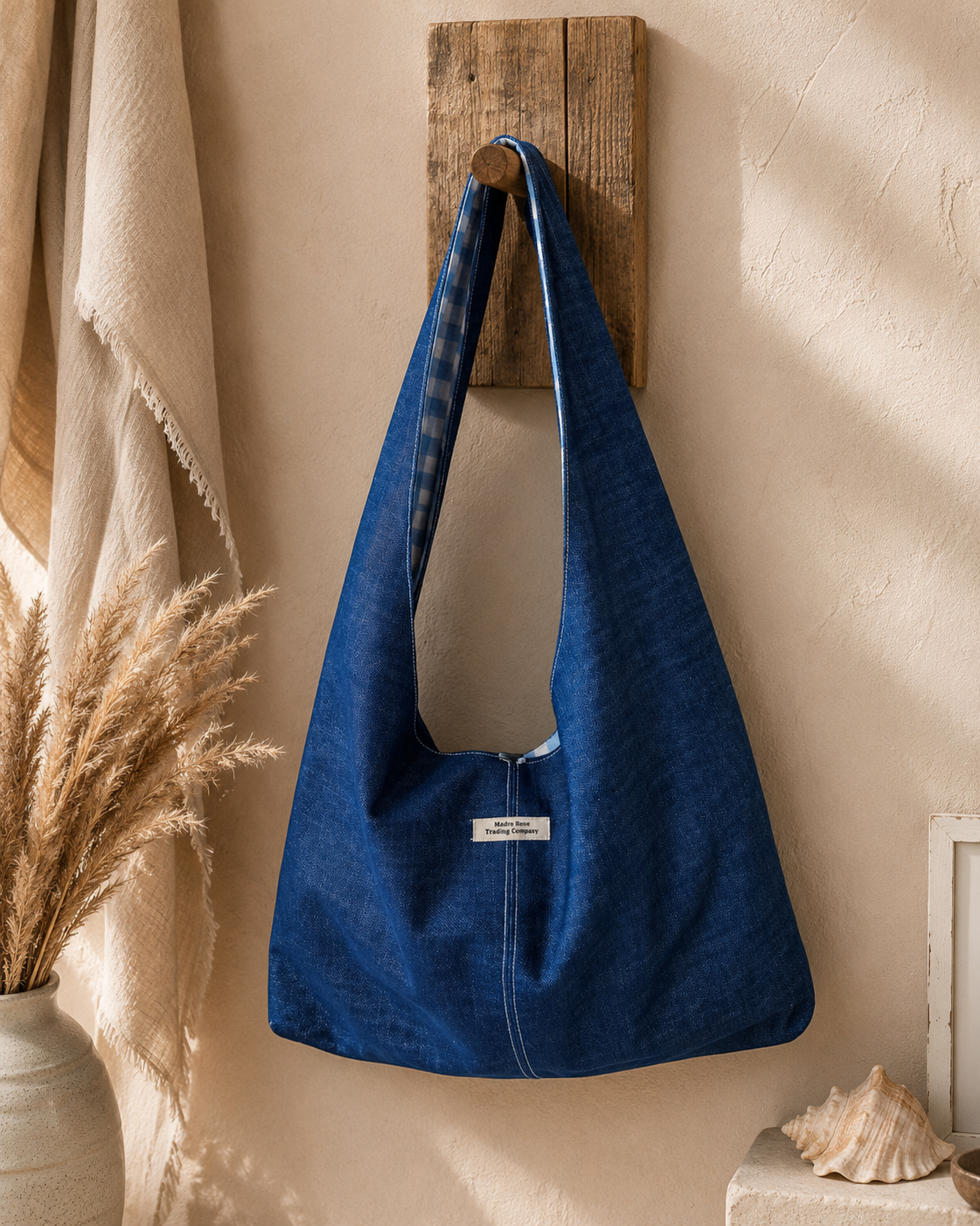 Classic Denim Slouchy Hobo Bag – Handmade Boho Western Coastal Tote