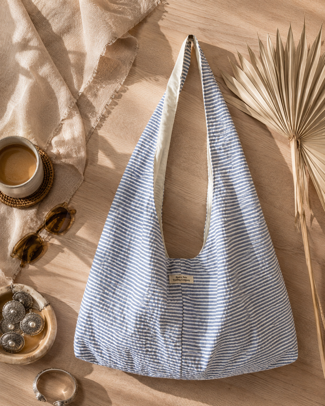 Blue & White Stripe Twist Handle Hobo Bag | Coastal Boho Shoulder Purse