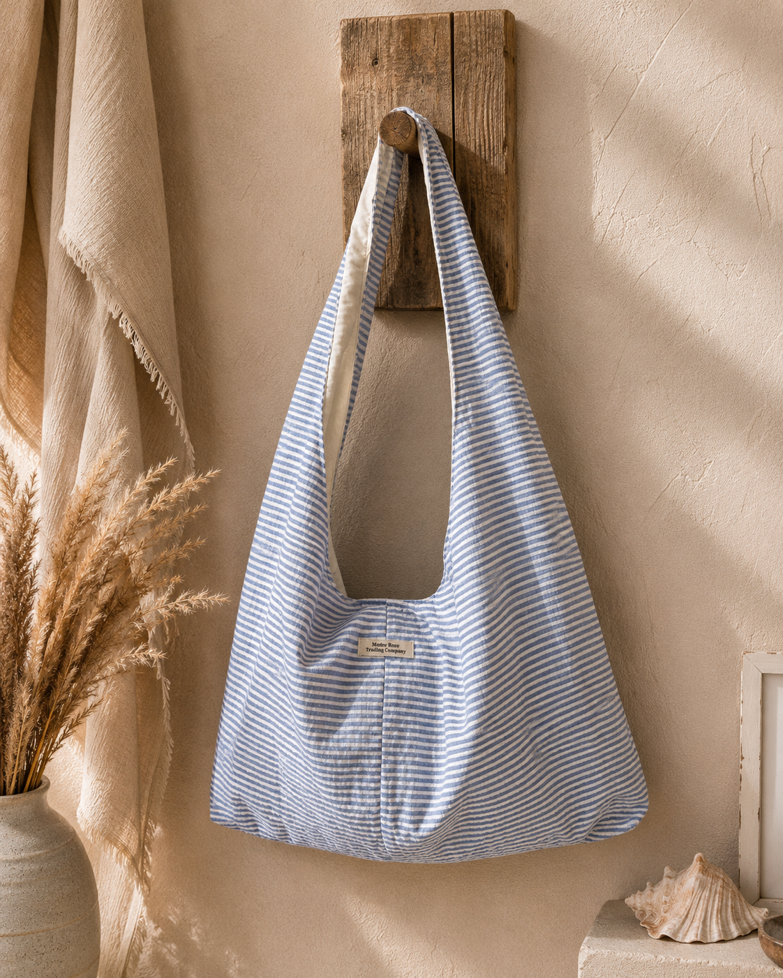 Blue & White Stripe Twist Handle Hobo Bag | Coastal Boho Shoulder Purse