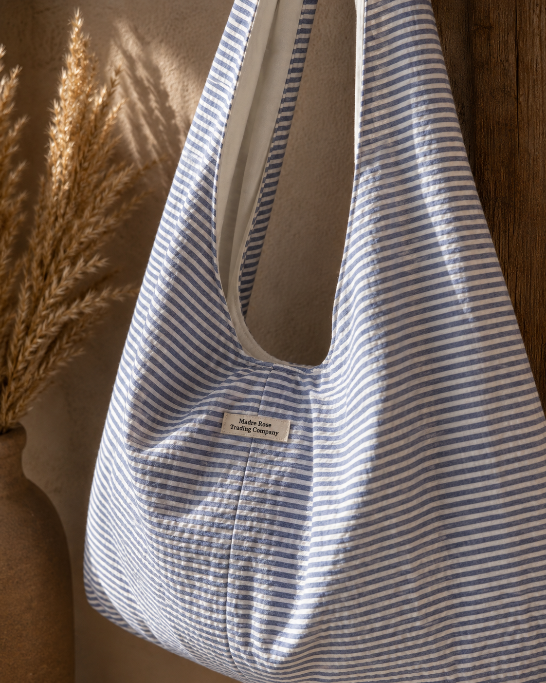 Blue & White Stripe Twist Handle Hobo Bag | Coastal Boho Shoulder Purse