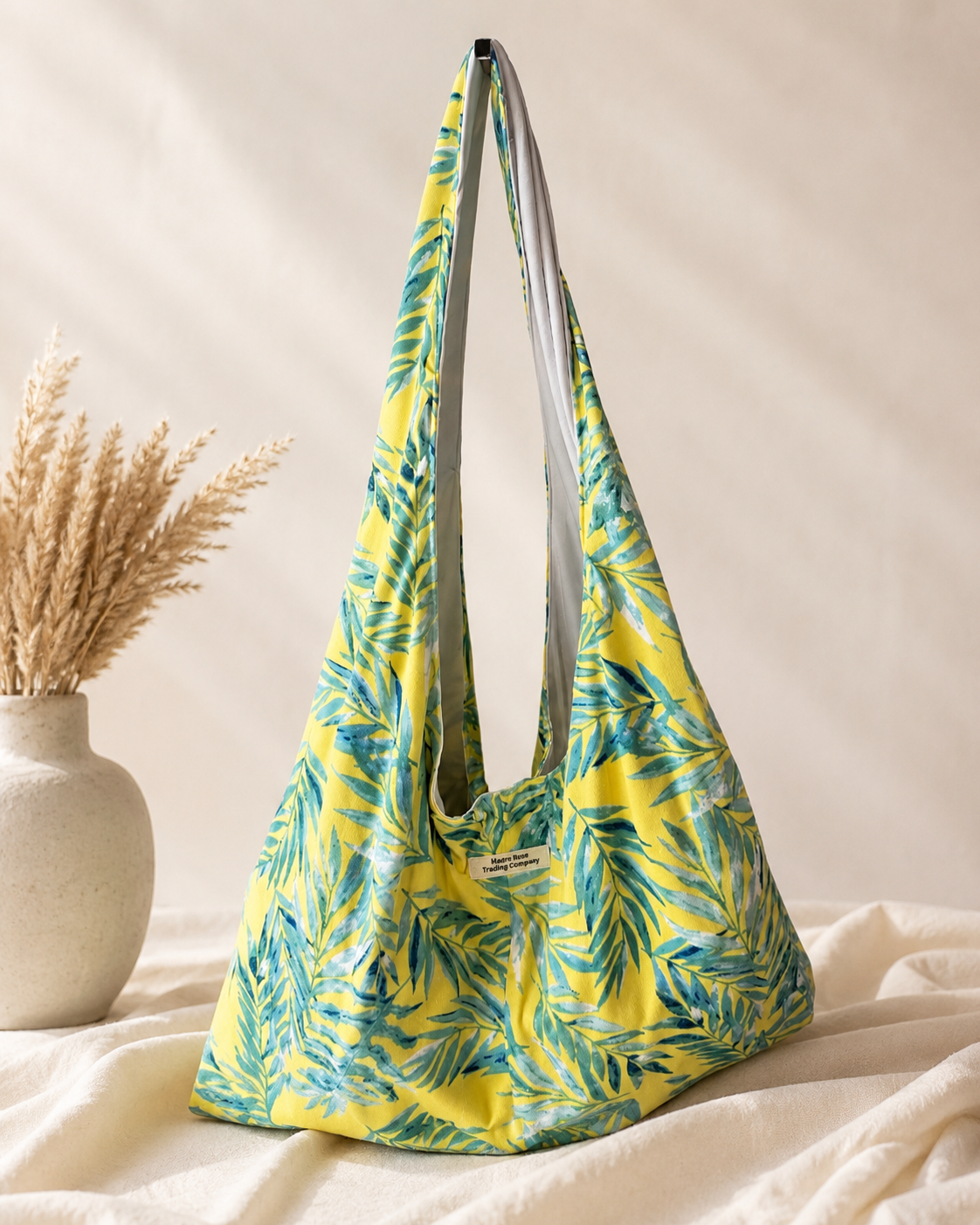 Tropical Leaf Twist Handle Slouchy Hobo Bag – Handmade Coastal Boho Shoulder Purse