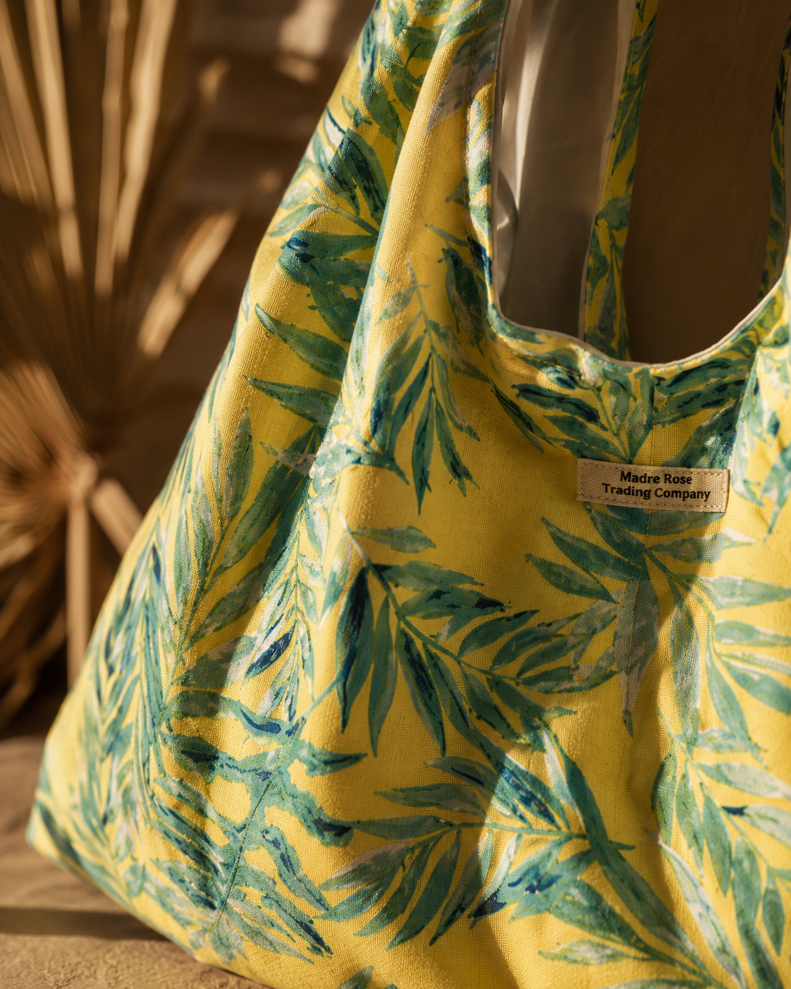 Tropical Leaf Twist Handle Slouchy Hobo Bag – Handmade Coastal Boho Shoulder Purse