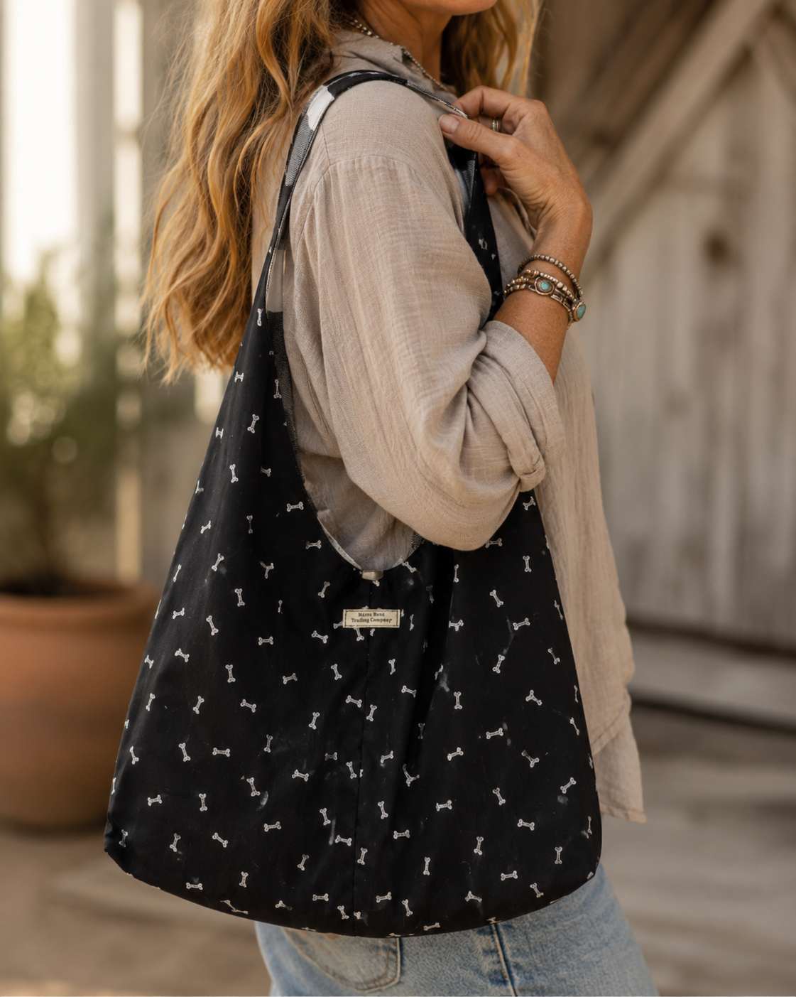 Dog Bone Print Twist Handle Hobo Bag | Handmade Dog Lover Shoulder Purse
