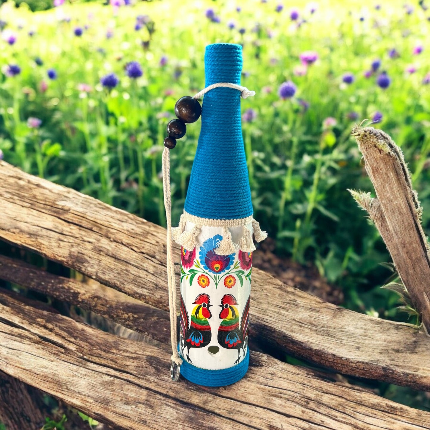 Wine Bottle Incense Burner - Colorful Roosters