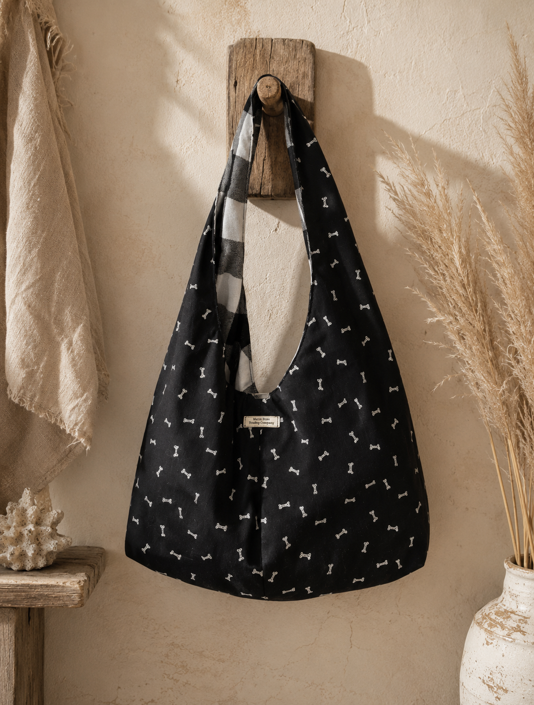 Dog Bone Print Twist Handle Hobo Bag | Handmade Dog Lover Shoulder Purse