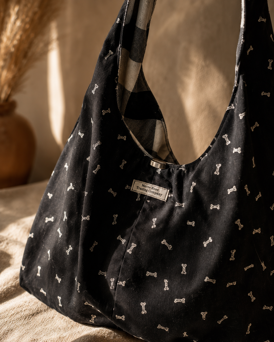 Dog Bone Print Twist Handle Hobo Bag | Handmade Dog Lover Shoulder Purse
