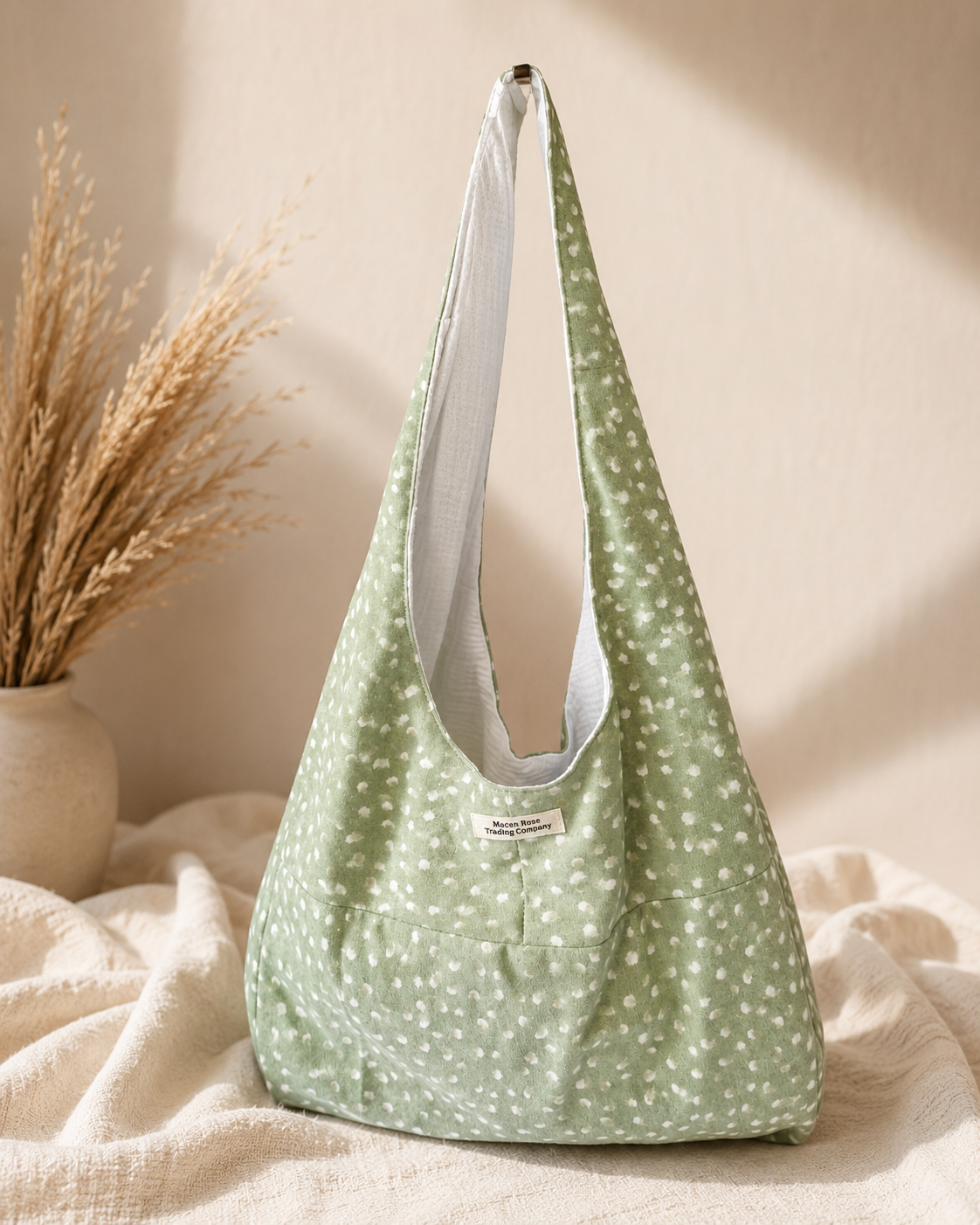Coastal Boho Sage Green Slouchy Hobo Bag – Handmade Everyday Shoulder Bag