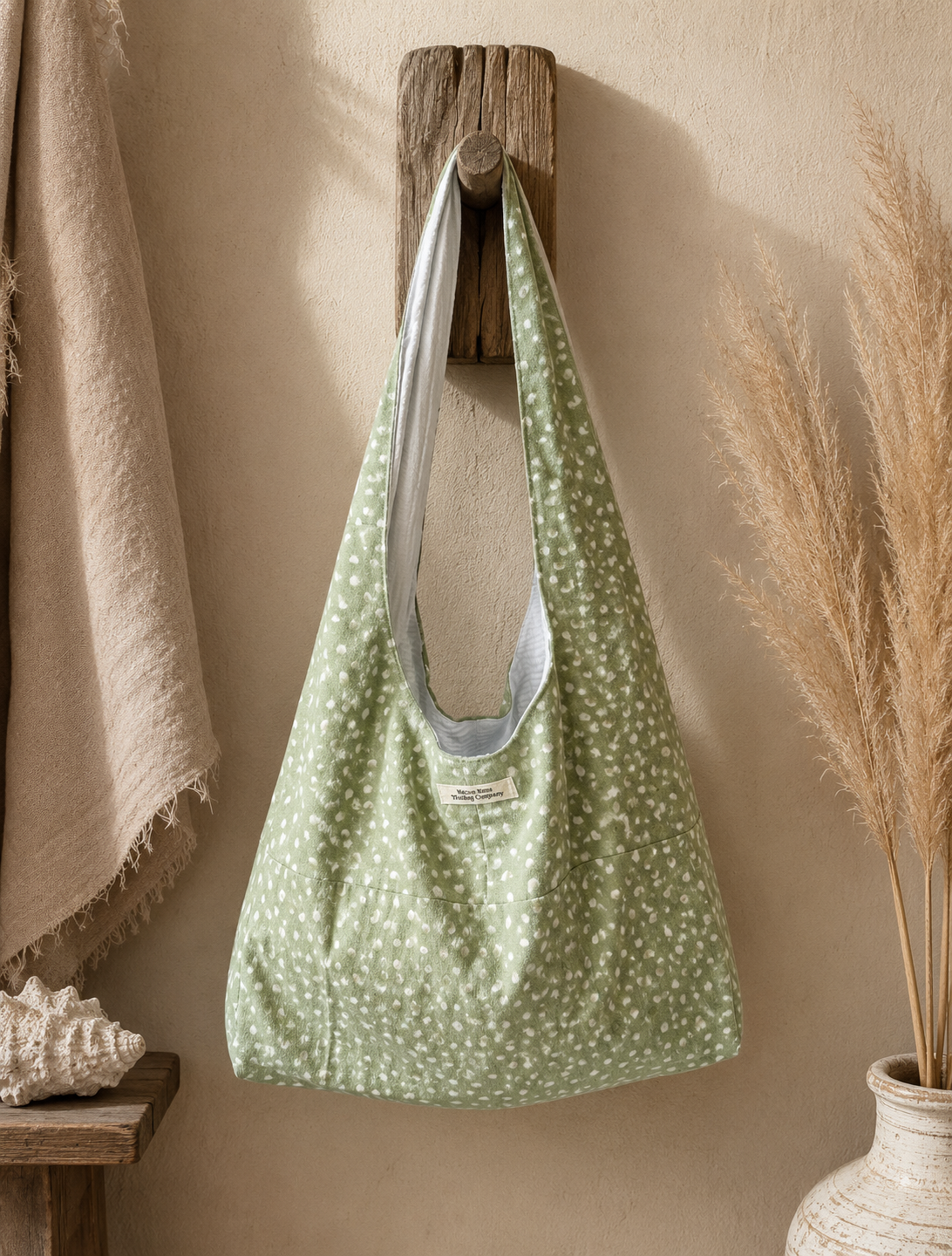 Coastal Boho Sage Green Slouchy Hobo Bag – Handmade Everyday Shoulder Bag
