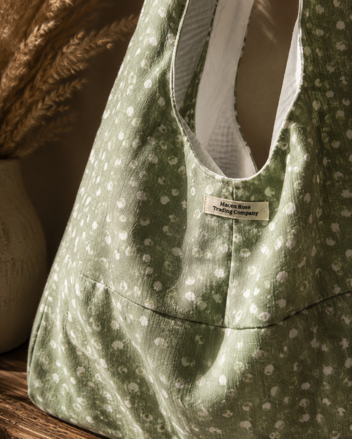 Coastal Boho Sage Green Slouchy Hobo Bag – Handmade Everyday Shoulder Bag
