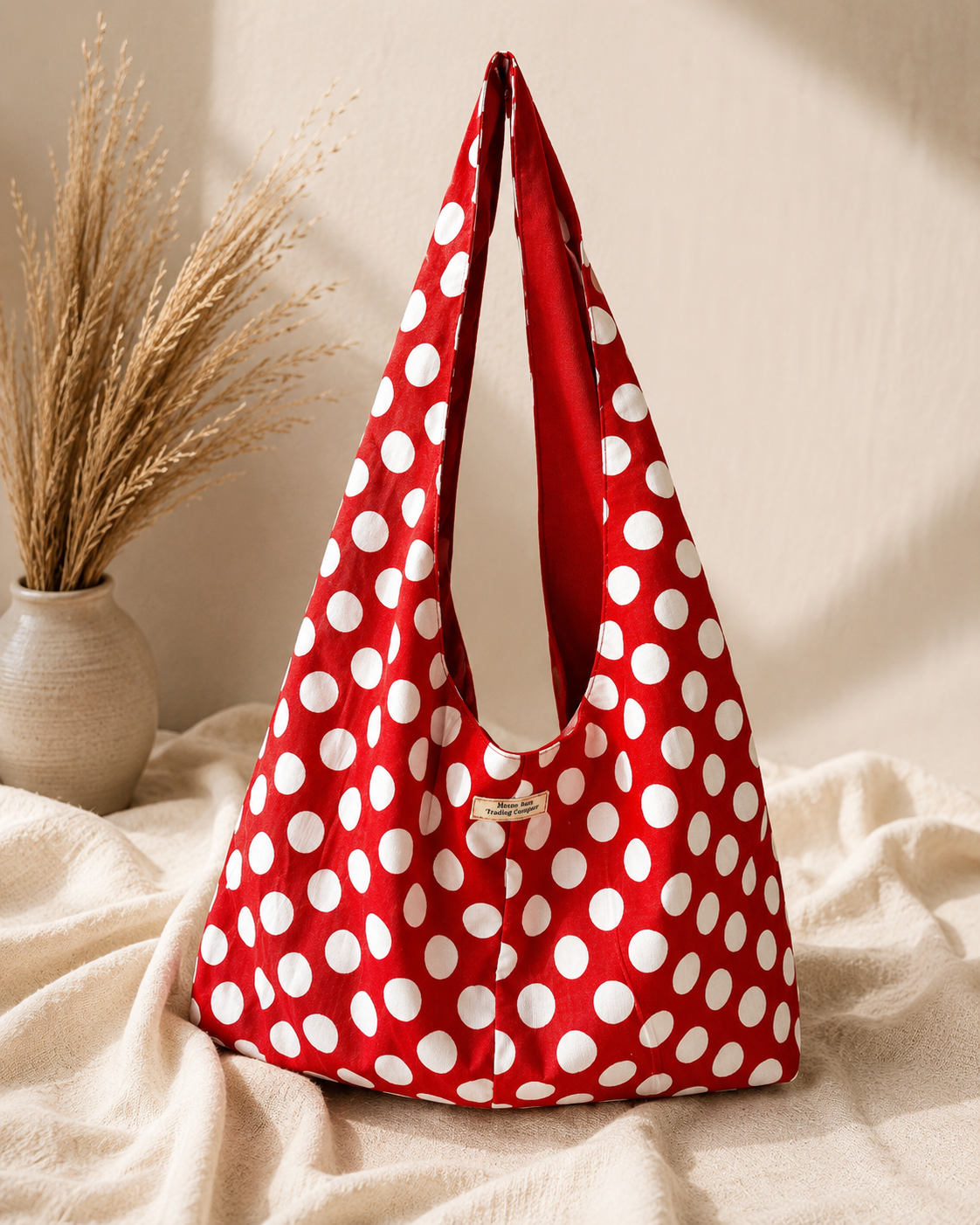 Handmade Red Polka Dot Slouchy Hobo Bag – Twist Handle Boho Tote Purse