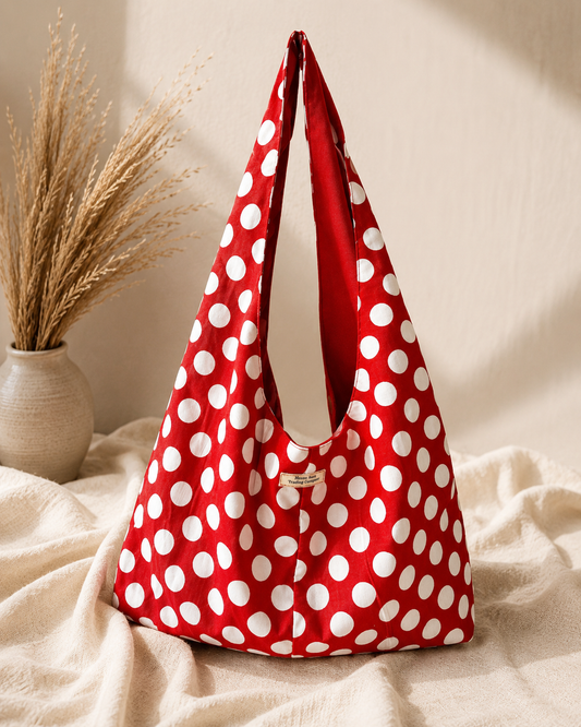 Handmade Red Polka Dot Slouchy Hobo Bag – Twist Handle Boho Tote Purse