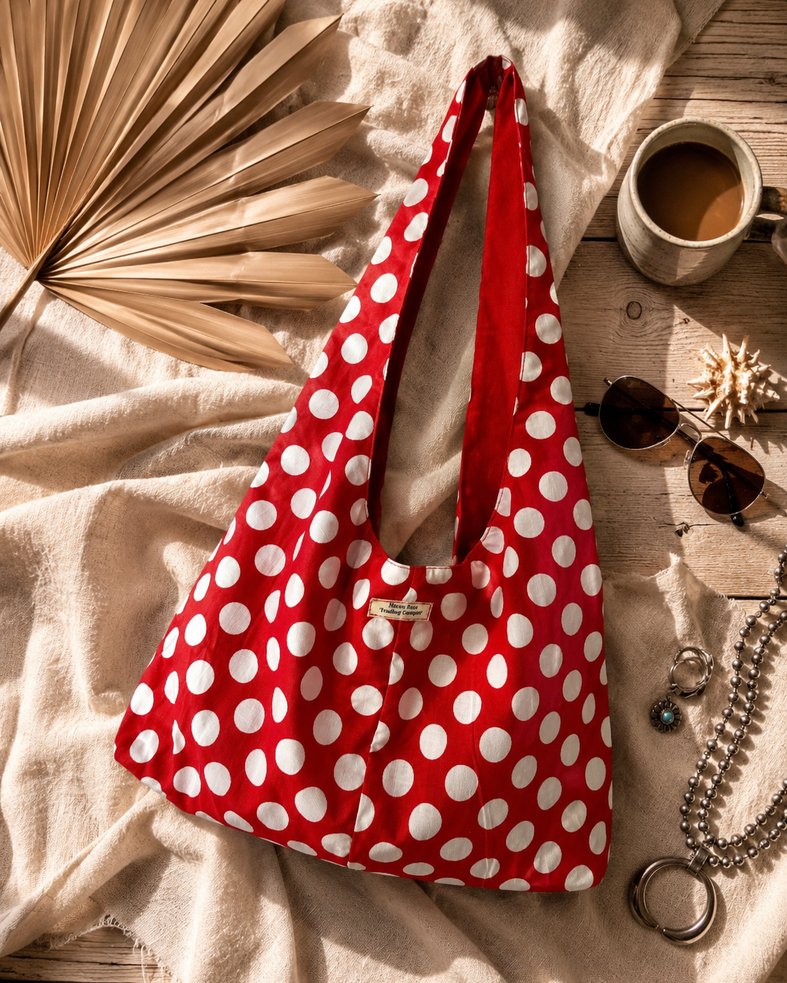 Handmade Red Polka Dot Slouchy Hobo Bag – Twist Handle Boho Tote Purse