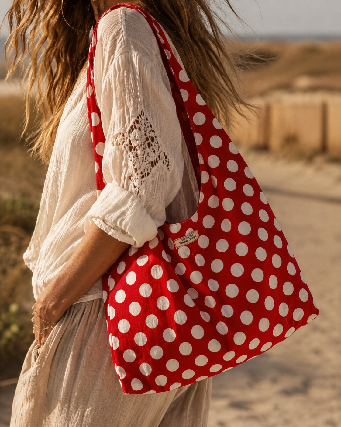 Handmade Red Polka Dot Slouchy Hobo Bag – Twist Handle Boho Tote Purse