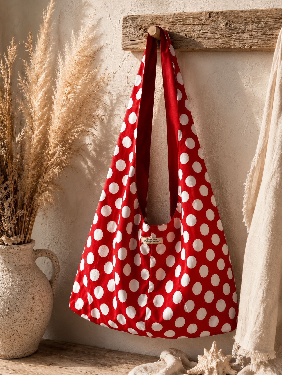 Handmade Red Polka Dot Slouchy Hobo Bag – Twist Handle Boho Tote Purse