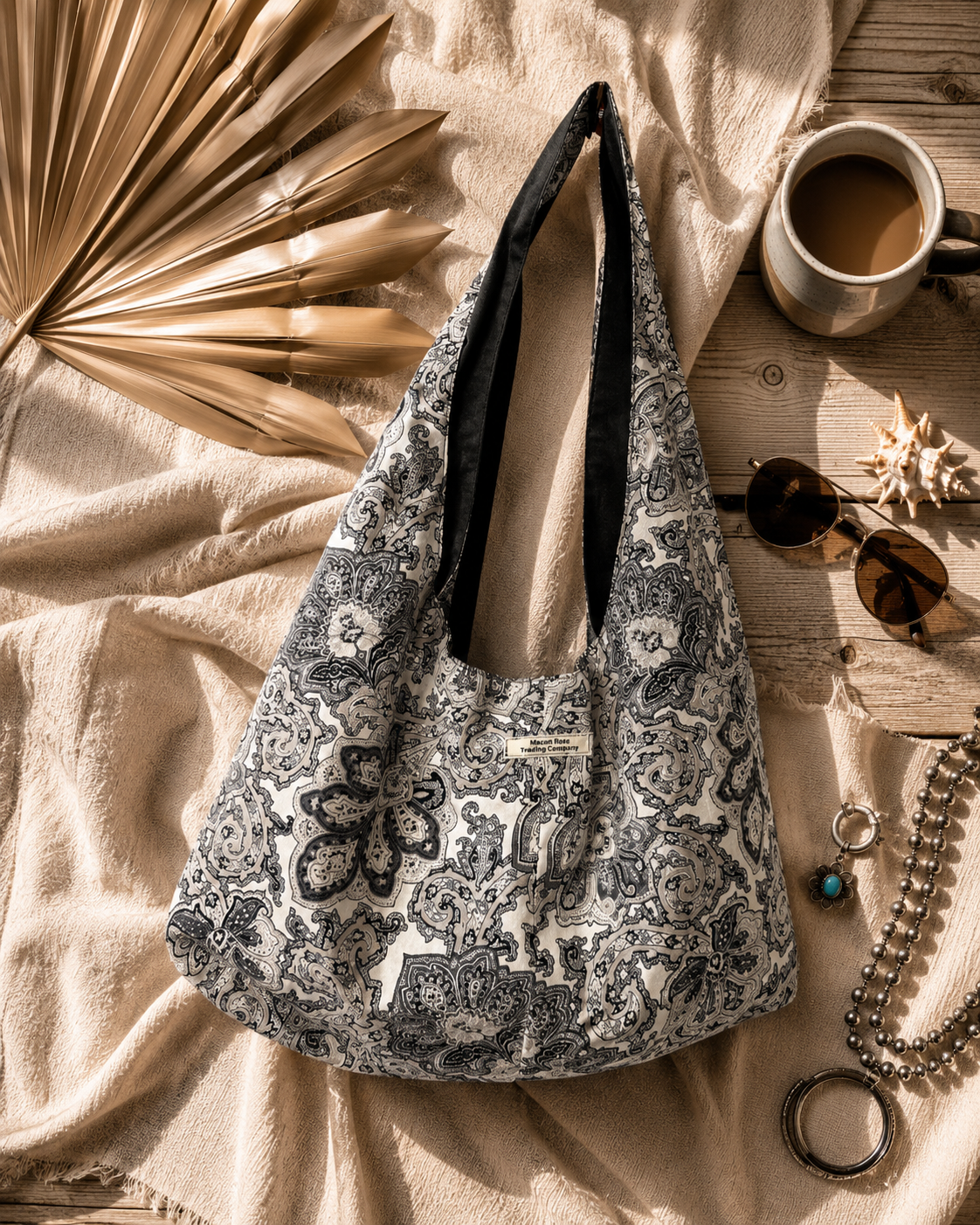 Black Paisley Slouchy Hobo Bag – Handmade Boho Shoulder Tote