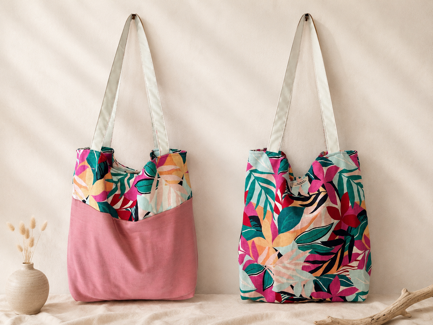 Tropical Breeze Reversible Tote Bag – Handmade Coastal Boho Shoulder Bag