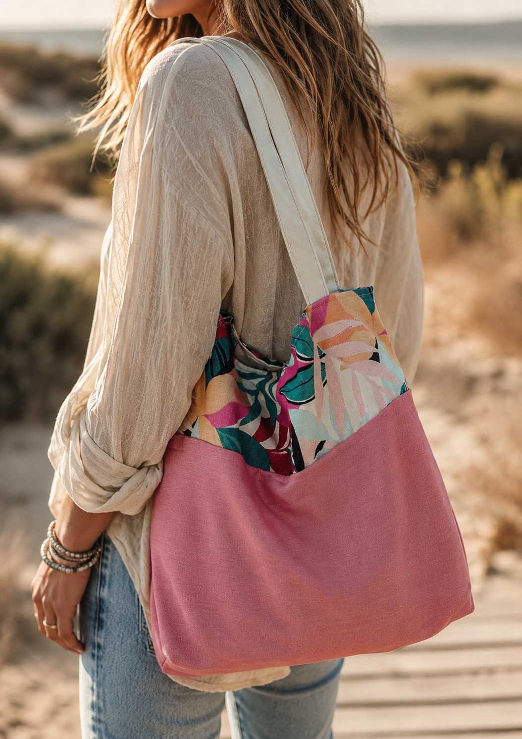 Tropical Breeze Reversible Tote Bag – Handmade Coastal Boho Shoulder Bag
